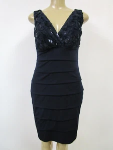 EN FOCUS ABITO SMANICATO BLU NAVY FLOREALE PAILLETTES IMPREZIOSITO TAGLIA 10P - NUOVO - Foto 1 di 8