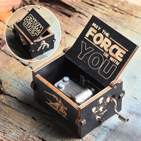 Star Wars Hand Cranked Music Box For Men Father's Day Bday Gifts Wooden Engraved Cover