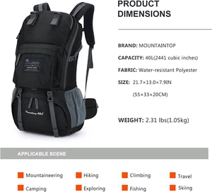 MOUNTAINTOP 40L Hiking Backpack for Women & Men Outdoor Travel Camping BackPack - Picture 1 of 12