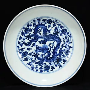 Fine Collectable Art Hand Painting Blue&white Porcelain Dragon Plate - Picture 1 of 7