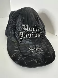Vintage Black On Black Harley Davidson Eagle Cap Embroidered Dallas Texas - Picture 1 of 6