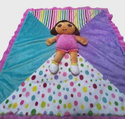 Dora the Explorer boneca de pelúcia 3D Lovey cobertor de segurança rosa roxo listras pontos - Imagem 1 de 2