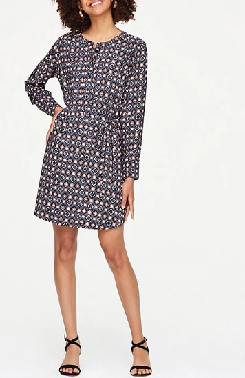 "LOFT" MULTICOLOR PRINT LONG SLEEVES SHIRTTAIL DRESS SIZE M