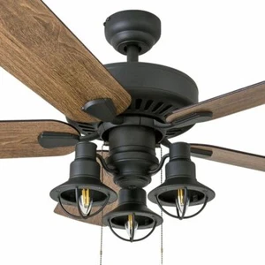 Farmhouse Ceiling Fan Light Fixture Kit Pull Chain Bronze Rustic Chandelier 52" - Picture 1 of 4