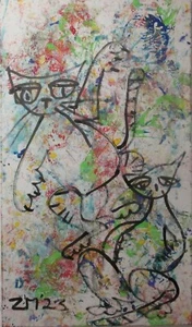 Cuadro acrílico original gatos pintura moderno popart firmado lienzo 120x50 - Imagen 1 de 10