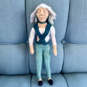 Wool Felted Doll OOAK Trendy Old Woman Poseable Handmade Needlework Art Piece - Picture 1 of 18