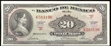 Mexico P-54i Banco de Mexico 20 Pesos JP-K, 25.1.1961  EF/AU