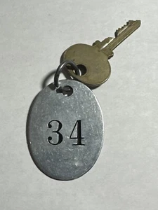 Vintage Hotel Motel Room Key ALUMINUM Fob & Key #34 - Picture 1 of 2