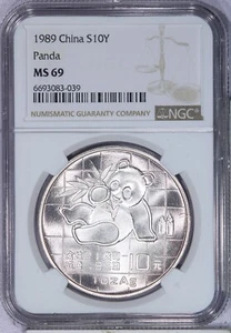 1989 China Silver Panda 10 Yuan S10Y NGC MS69 - Picture 1 of 2