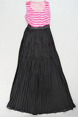 Encantador Maxi Vestido Charlie Para Mujer Talla S Y2K Rosa Rayas Espalda Abierta Negro Plisado Foto 1 de 4