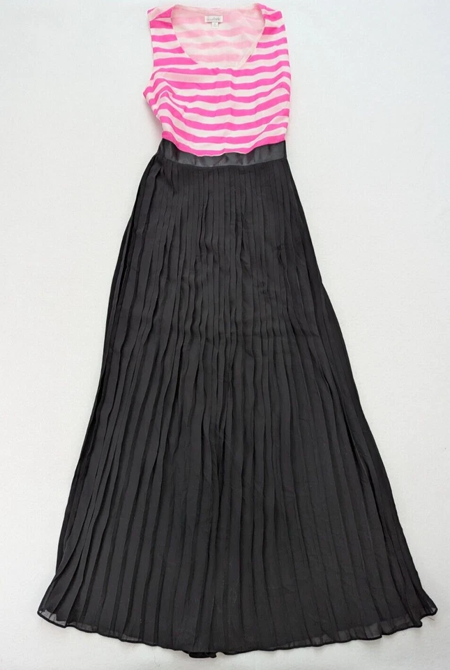 Encantador Maxi Vestido Charlie Para Mujer Talla S Y2K Rosa Rayas Espalda Abierta Negro Plisado Foto 1 de 4