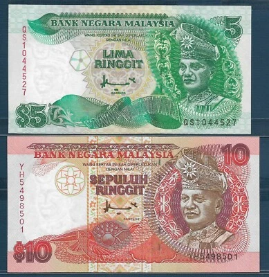 Malaysia 5 10 Ringgit 2 Pcs Lot, 1998 1995, P 35A 36, UNC - Image 1 of 2
