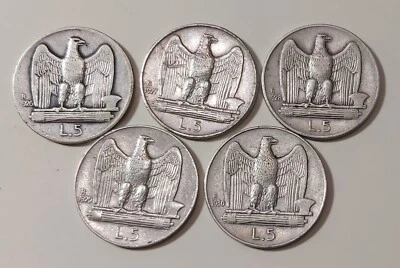 5 LIRE AQUILOTTO SERIE DELLE 5 DATE DI EMISSIONE  1926-27-28-29-30 - Immagine 1 di 3