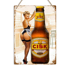 CISK Pin Up Niña Vintage Retro Metal Pared Letrero Hombre Cueva Pub Bar Malta Lager Cerveza - Imagen 1 de 15