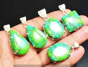5pcs Lots !! Lime Turquoise Gemstone Pendant Wholesale Jewelry 925 Silver Plated - Picture 1 of 4