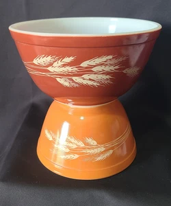 Set Vintage Pyrex Autumn Harvest Wheat Nesting Mixing Bowls #401 & 402 USA - Bild 1 von 23