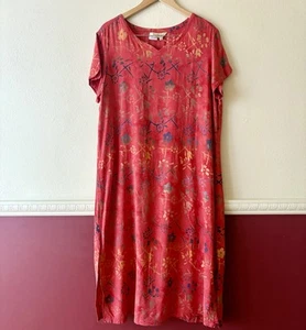 Norm Thompson Dress Women’s 1X Red Batik Art-to-Wear 47" Long Breezy LagenLook - Picture 1 of 11