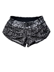 Lululemon Speed Up Shorts Womens 4 Black White Floral Print Running Athletic - Picture 1 of 11