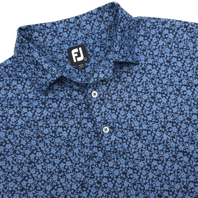 Foot Joy Polo Shirt Men's Large Black/Blue Floral Performance Golf FJ Stretch - Image 1 of 4