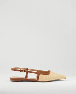NEW $148 ANN TAYLOR Nip toe slingback flats in natural sz 8.5 - Picture 1 of 2