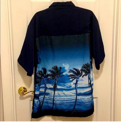 Camisa Hawaiana Rietveld EE. UU. Para Hombre Grande Azul Negra Niña Palmeras Foto 1 de 4