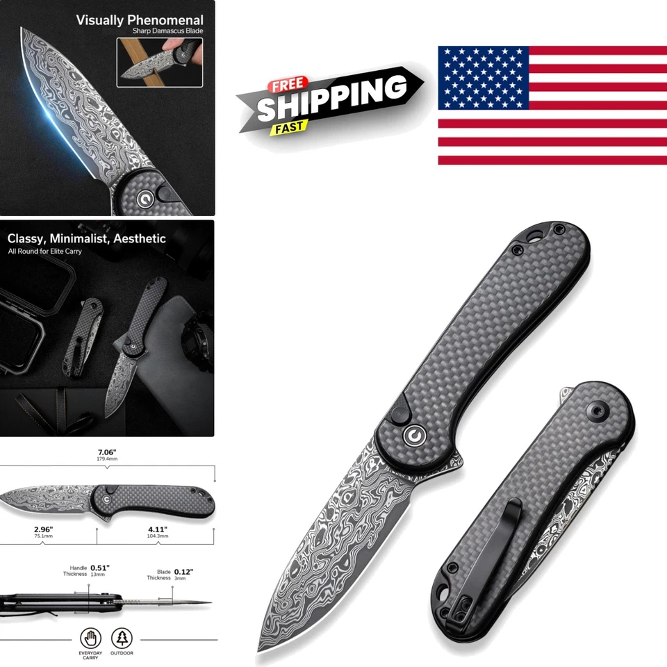 CIVIVI Elementum II Folding Knife 2.96in Plain Drop Point C18062PB-DS1