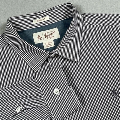 Camisa Penguin Munsingwear XL Púrpura Guinga Calce Clásico Manga Larga Abotonada Foto 1 de 4