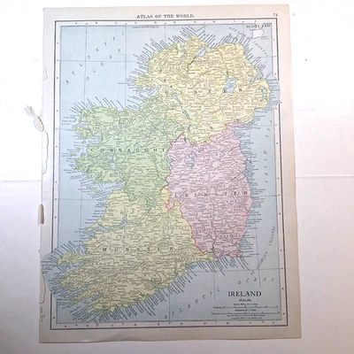 Antique 1906 Ireland Spain Portugal Color Map Rand-McNally Atlas Page - Image 1 of 4