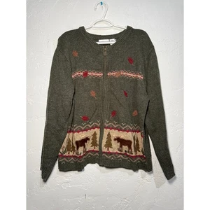 Croft & Barrow waldgrün Wolle Angora Elch durchgehender Reißverschluss Pullover Damen große Hütte - Bild 1 von 7