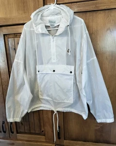 Vintage Izod Lacoste Women L White Nylon Anorak Pullover Windbreaker Hooded Golf - Picture 1 of 4