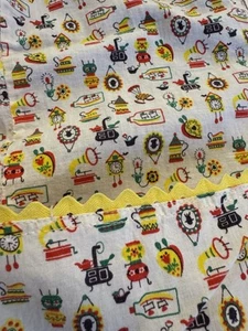 Vintage 60er Baumwolle Küche frühe amerikanische Neuheit Druck gelb Ric Rac KITTEL Schürze - Bild 1 von 8