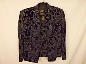 R&K Evening Womens Set Jacket Tank Top 10P Black Velvet Glitter Paisley Holiday - Picture 1 of 9