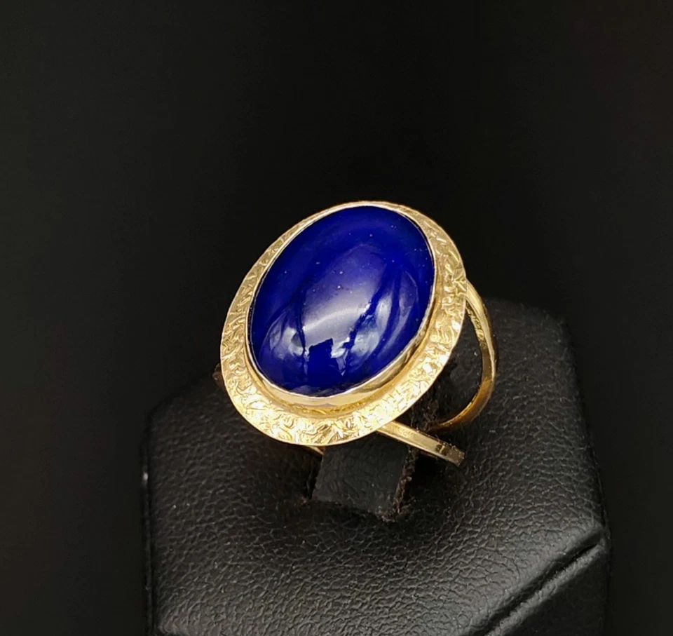 Anello donna lapislazzulo blu argento 925 placcato oro giallo fascia regolabile - Immagine 1 di 4