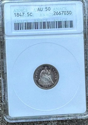 1847 Seated Liberty Half Dime - ANACS  AU50  - Beautiful Toning - Image 1 of 2