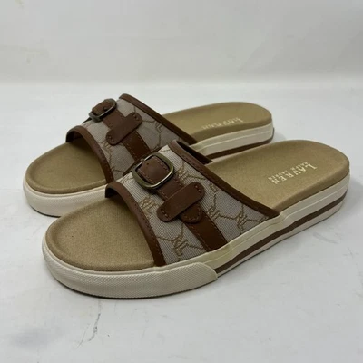 Sandálias Ralph Lauren Matty Camelo Assinatura Tecido Bege Feminino Tamanho 8.5B VTG NOVO - Imagem 1 de 4