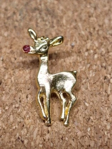 Spilla da bavero Rudolph la renna dal naso rosso tono oro - Foto 1 di 3