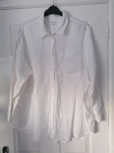 M&S LADIES SZ22 WHITE PUR LINEN LONG SLEEVE TUNIC TOP BLOUSE SHIRT - Picture 1 of 9