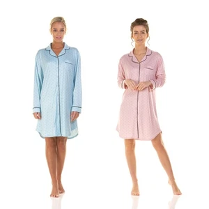 Womens Long Sleeve Nightshirt Ladies Nightie Nightdress Dots Size 8-22 - Picture 1 of 5