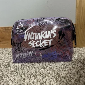 EUC Victoria’s Secret Tease Rebel Graffiti Cosmetic Bag Clear Purple Tint Urban - Picture 1 of 5