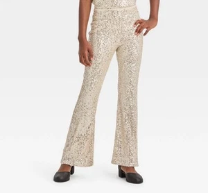 Girls Sequin Flare Pants Art Class Silver L Large 10 12 Gold Sparkle Event - Picture 1 of 2