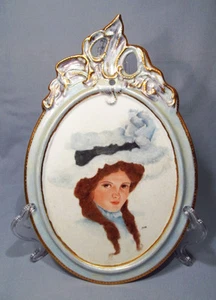 Hand Painted Artist Signed Victorian Lady Porcelain Wall Plaque - Stunning! - Picture 1 of 5