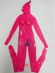 871  latex catsuit fix C cup silicone breast two sheath hair tube customized - Picture 1 of 5