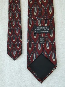 JZ Richards Silk Tie Red Tan Blue Americana Geometric Pattern 4in x 57 in long - Picture 1 of 5