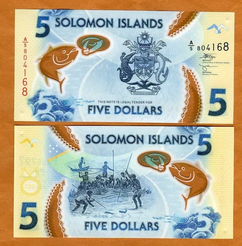 Solomon Islands, $5, ND (2019), P-New A/5-Prefix, Polymer, UNC Cover