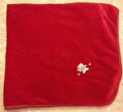 Kissy Kissy Baby Blanket Red Velour Pima Cotton Christmas Holiday Teddy Bear - Image 1 of 4