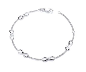 Solid 925 Sterling Silver INFINITY Ladies Adjustable Bracelet - Picture 1 of 7