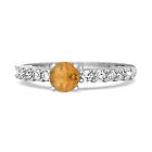 Solitaire Accents 4 Mm Round Natural Citrine 14K White Gold Bridal Ring