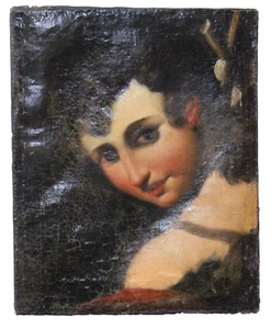 Pintura italiana al óleo sobre lienzo 13x16 de una mujer seductora (década 1600) siglo XVII🟢 - Imagen 1 de 16