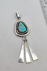 Vintage Sterling Silver Navajo Turquoise Pendant Hand Signed "SW"