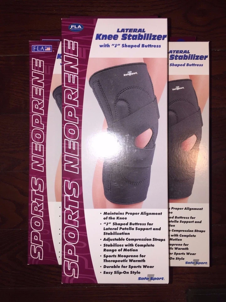 Nuevo FLA Sports Neopreno Lateral Rodilla Estabilizador Forma de J Contrafuerte Foto 1 de 1